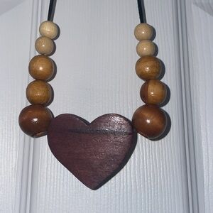 🍀Wood beads and heart necklace, black lanyard, maiden princess costume kidsafe